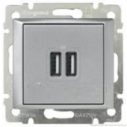 Двойная USB зарядка Legrand Valena (алюминий) 770270