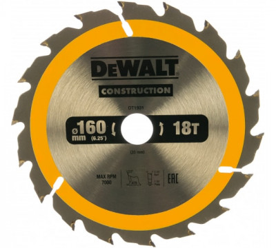 DEWALT DT1931 Пильный диск CONSTRUCT 160х20 мм, 18Т, ATB +20град 