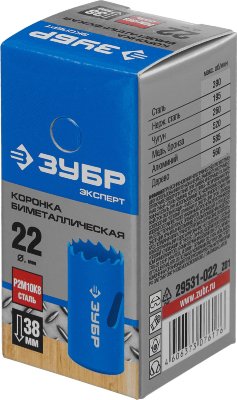 Коронка "ЭКСПЕРТ" биметаллическая (22 мм) Зубр 29531-022